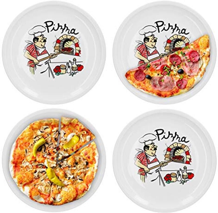 Set van 4 Italiaanse Pizzaborden XL Porselein Magnetronbestendig Vaatwasmachinebestendig Stapelbaar Perfect voor Pizza en Pasta