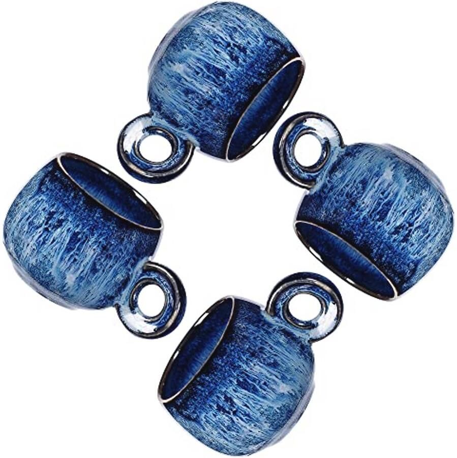 Set van 4 Keramische Espresso Kopjes 3 oz Demitasse Bekers met Reactive Glaze in Koninklijk Blauw