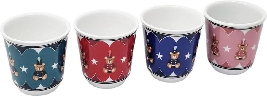 Set van 4 kopjes kleurrijke koffiekopjes met beren met zoete herinneringen in keramiek 70 ml wasbaar