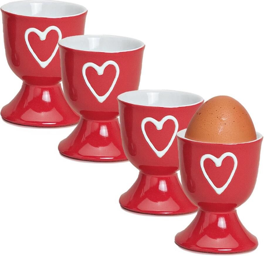 Set van 4 landelijke eierdopjes keramiek met hartjesmotief