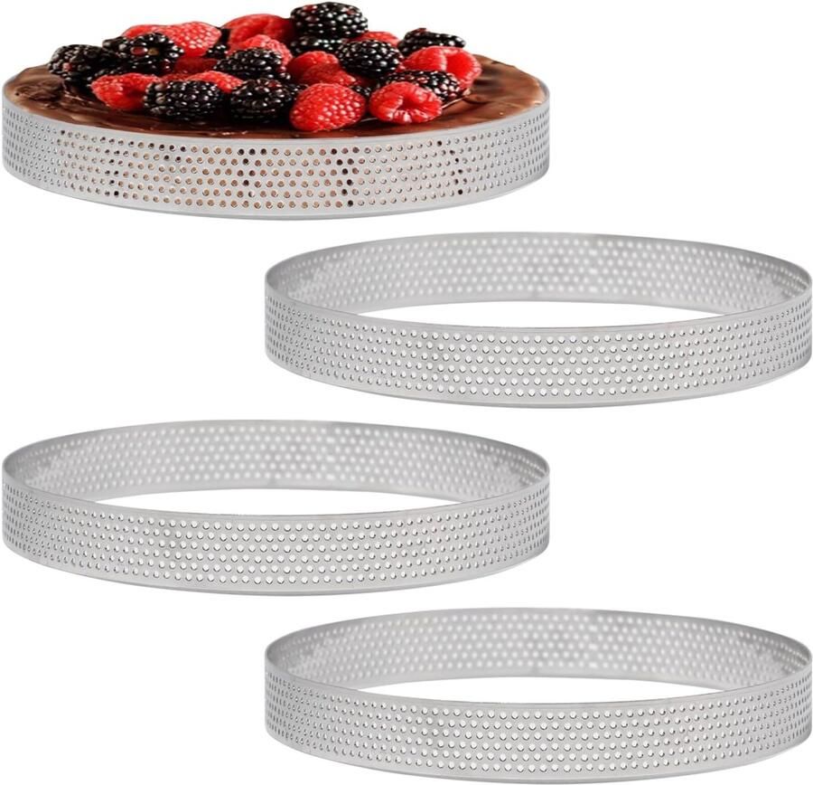 Set van 4 microgeperforeerde ringen Ø 15 cm voor taarten gebak en mini pizza's van roestvrij staal
