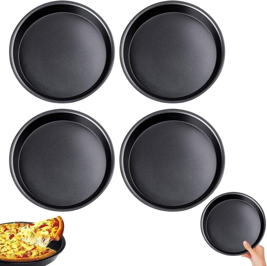 Set van 4 Mini Pizza Griddles 18 cm Kolenstaal Antiaanbaklaag Ideaal voor Kleine Taarten Pizza en Gebak Geschikt voor Hartige en Zoete Gerechten Bakaccessoires en Keukenhulpmiddelen