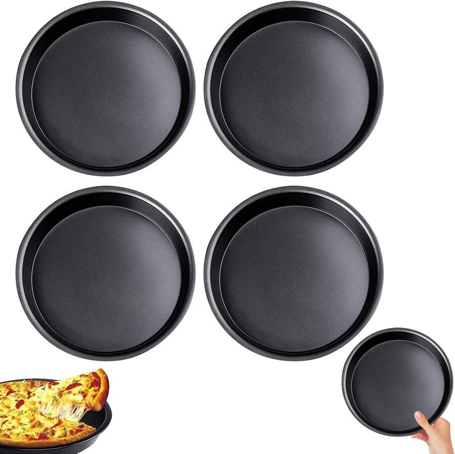 Set van 4 Mini Pizza Pannen 18 cm Gietijzer Antiaanbaklaag Ideaal voor Taartjes Pizza en Gebak Geschikt voor Hartige en Zoete Gerechten