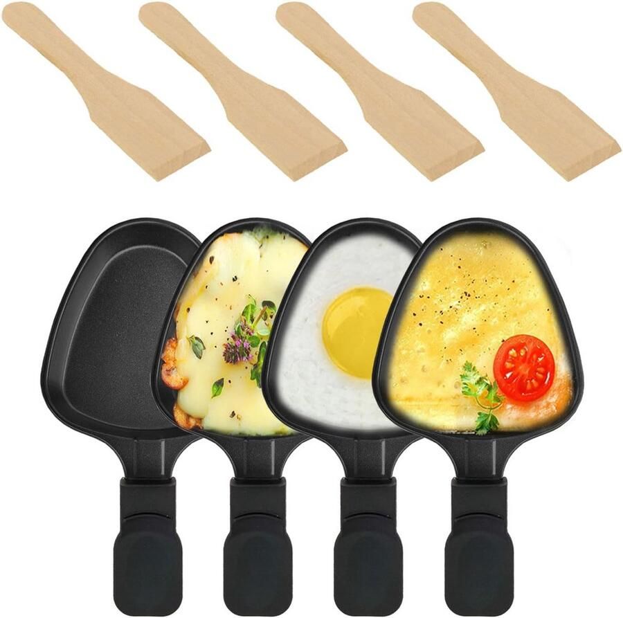 Set van 4 Mini Raclette Pannetjes Driehoek Vorm met Antiaanbaklaag Ideaal voor Kaas Smelten en Opwarmen