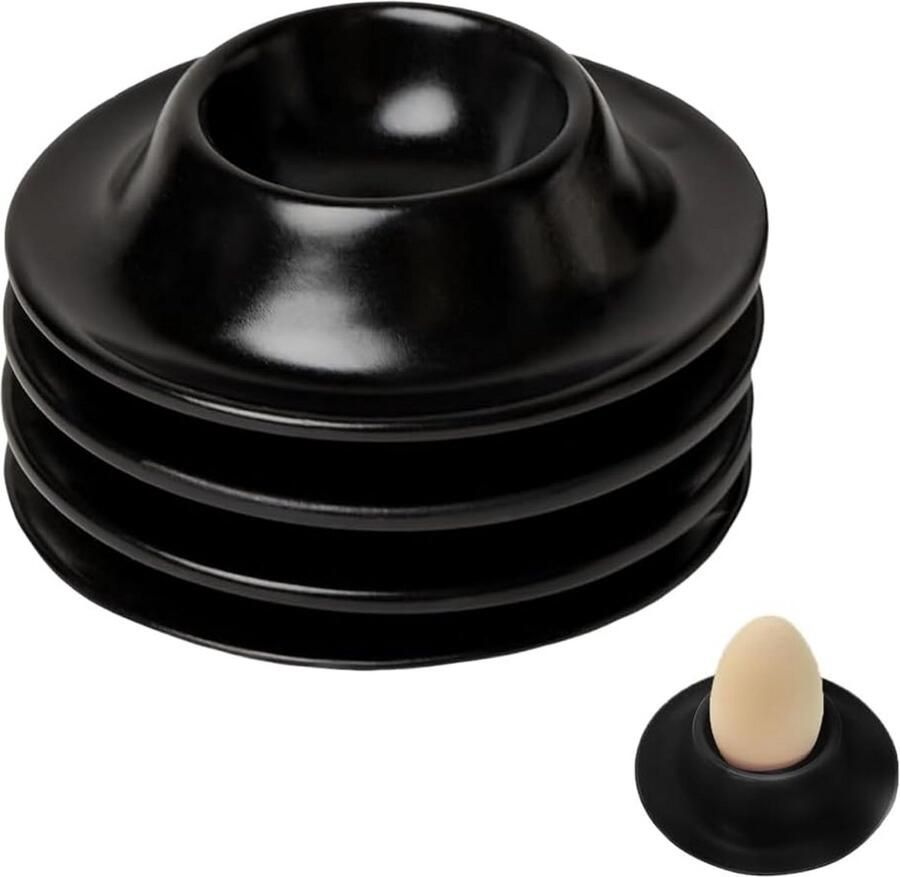 Set van 4 Moderne Onbreekbare Eierdopjes Zwarte Siliconen Eierhouders