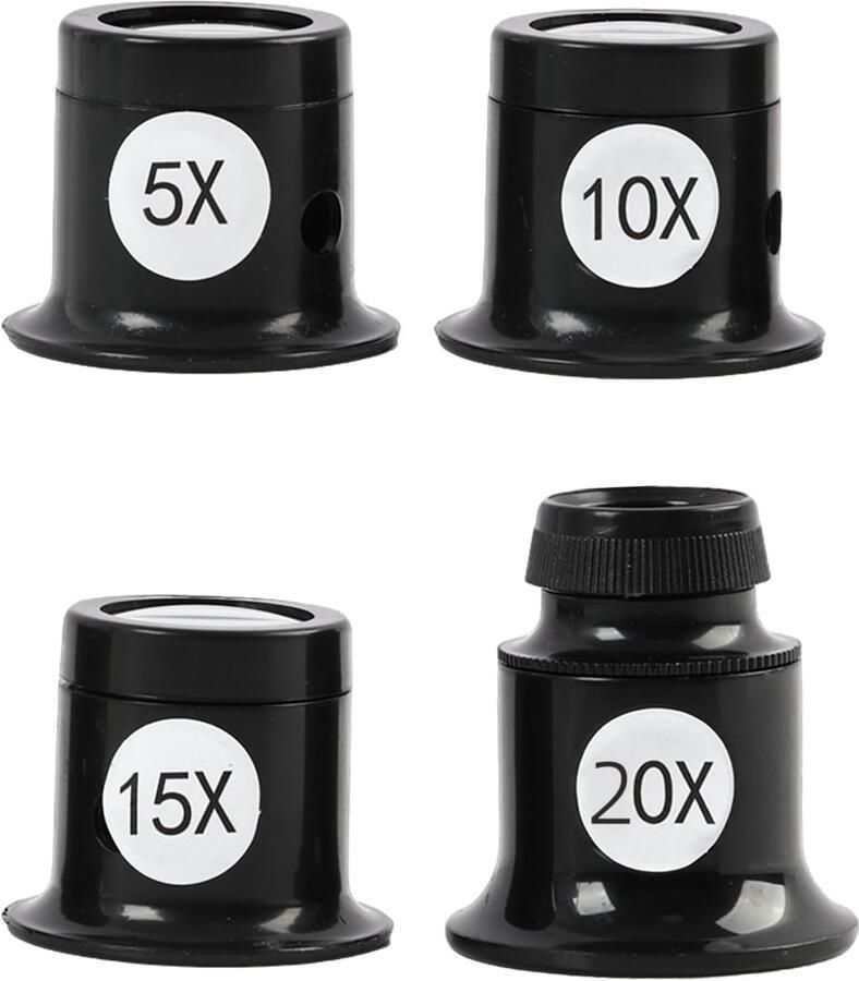 Set van 4 monoculaire vergrootglazen met 5 x 10 x 15 x 20 x vergrotingen dubbellaagse glazen lenzen voor horloges sieraden en precisiewerk