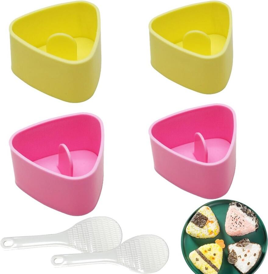 Set van 4 Onigiri Vormen (2 Groot 2 Klein) met Lepels Voor Driehoekige Rijstballetjes