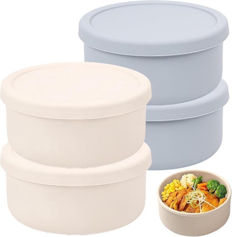 Set van 4 pizzadeegboxen met deksel rond 14 5 cm siliconen pizzabollenbox fermentatiebox voor deeg inklapbaar anti-aanbak