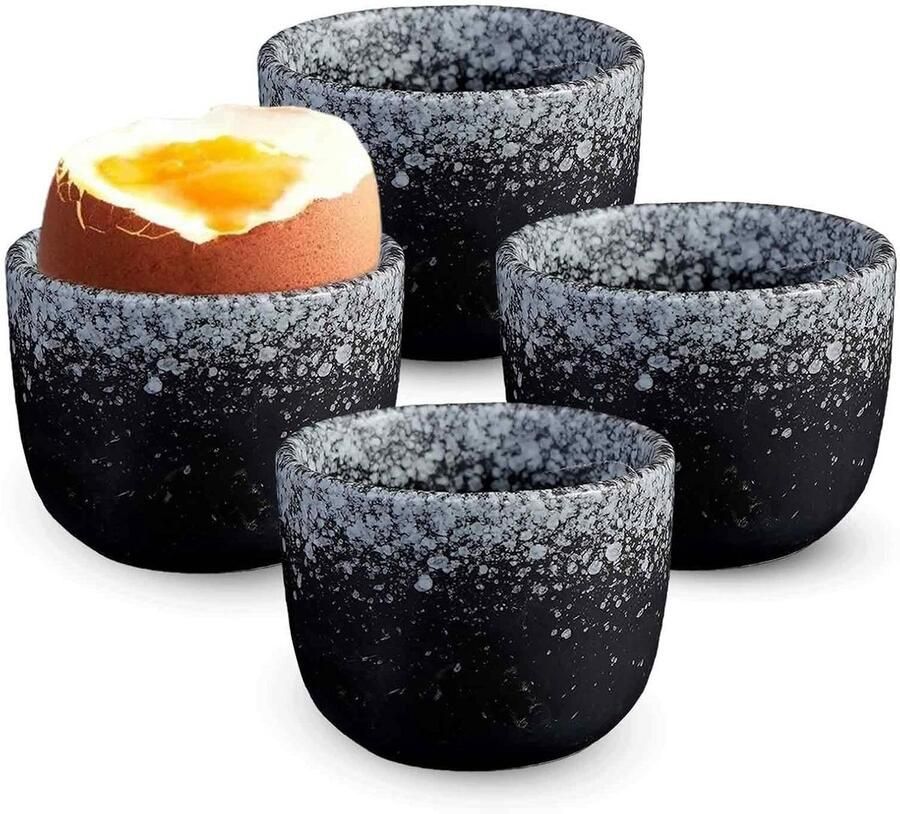 Set van 4 Porseleinen Eierdopjes voor Ontbijt Ovenvaste Keramiek