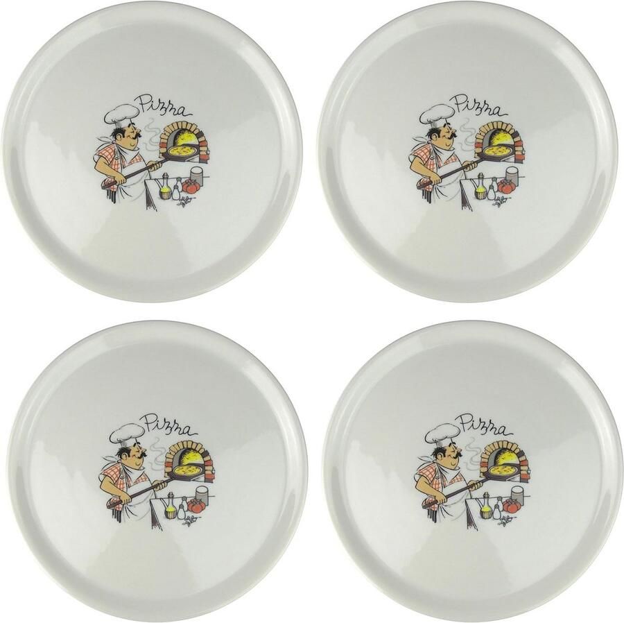Set van 4 Porseleinen Pizzaborden Diameter 31 cm Oven- & Vaatwasserbestendig