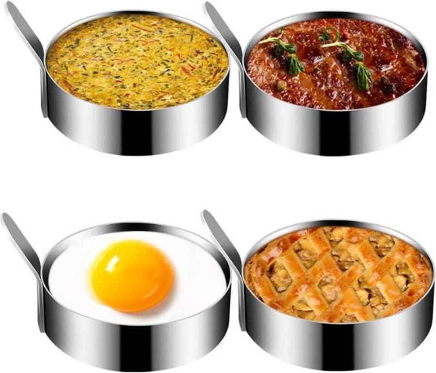 Set van 4 roestvrijstalen antiaanbak eierringen ideaal voor omeletten pannenkoeken en gebakken eieren