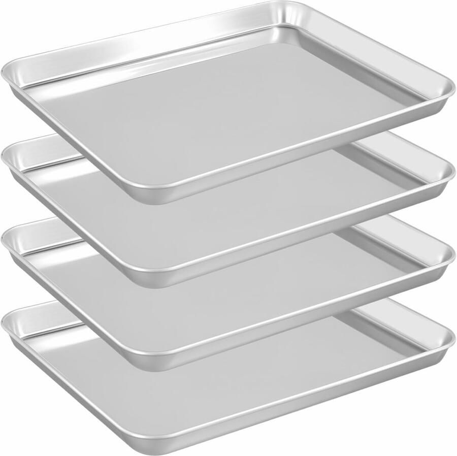 Set van 4 Roestvrijstalen Bakplaten 31.5 x 24.5 x 2.5 cm Ideaal voor Oven en Koken Duurzaam en Gemakkelijk Schoon te Maken