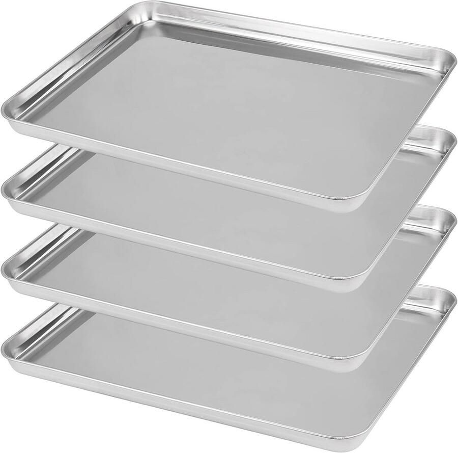 Set van 4 Roestvrijstalen Bakplaten Antiaanbaklaag Ovenbestendig & Makkelijk Schoon te Maken