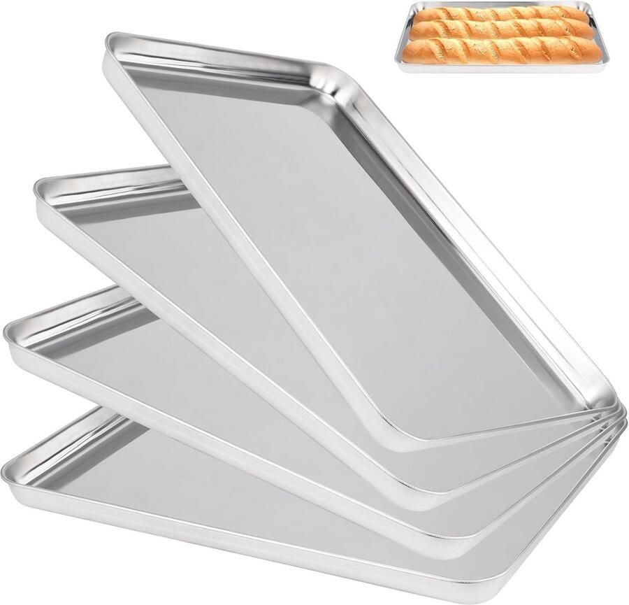 Set van 4 Roestvrijstalen Bakplaten Duurzaam Vaatwasmachinebestendig Perfect voor Bakken en Braden