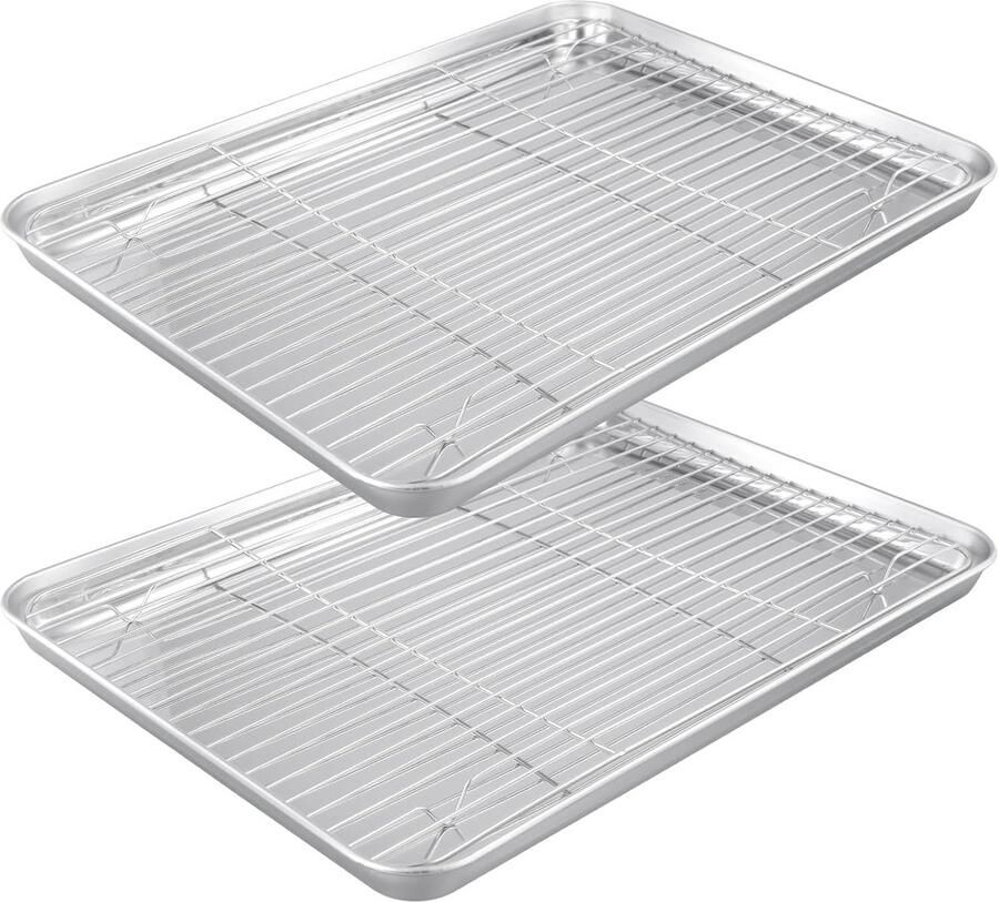 Set van 4 Roestvrijstalen Bakplaten met Koelrek voor Oven en Braden