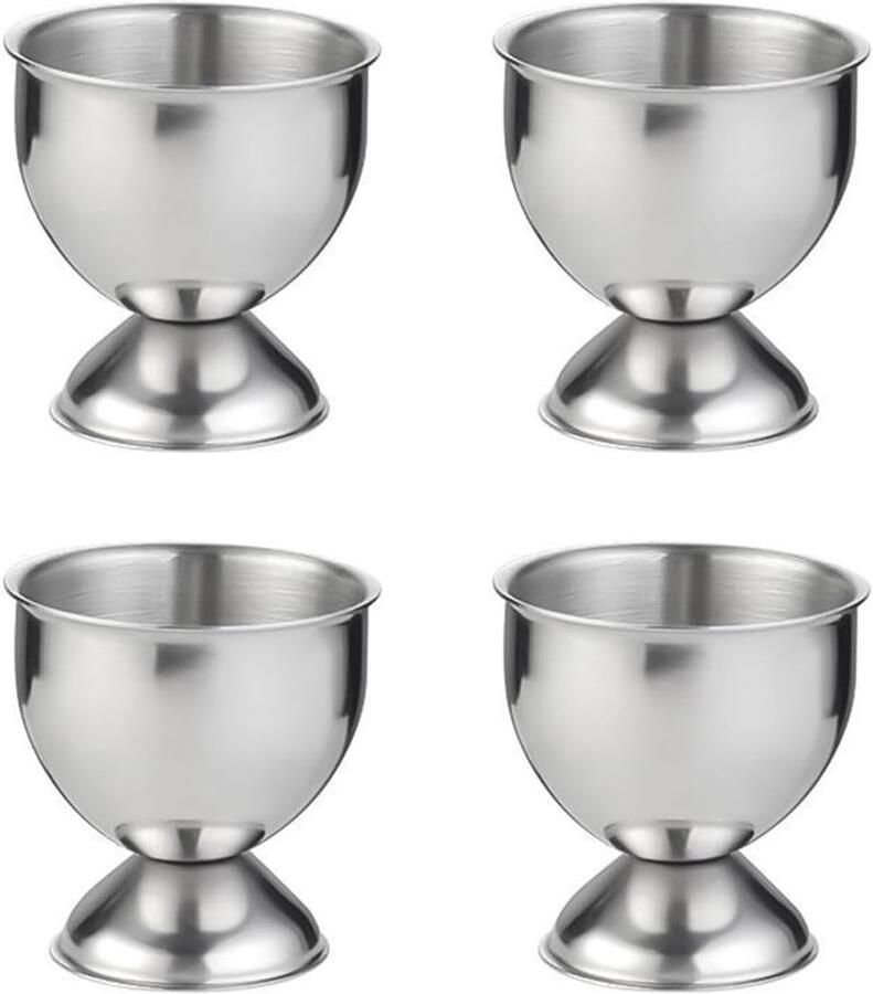 Set van 4 roestvrijstalen eierdopjes ontbijttray beker eierhouder set houder trays zilver
