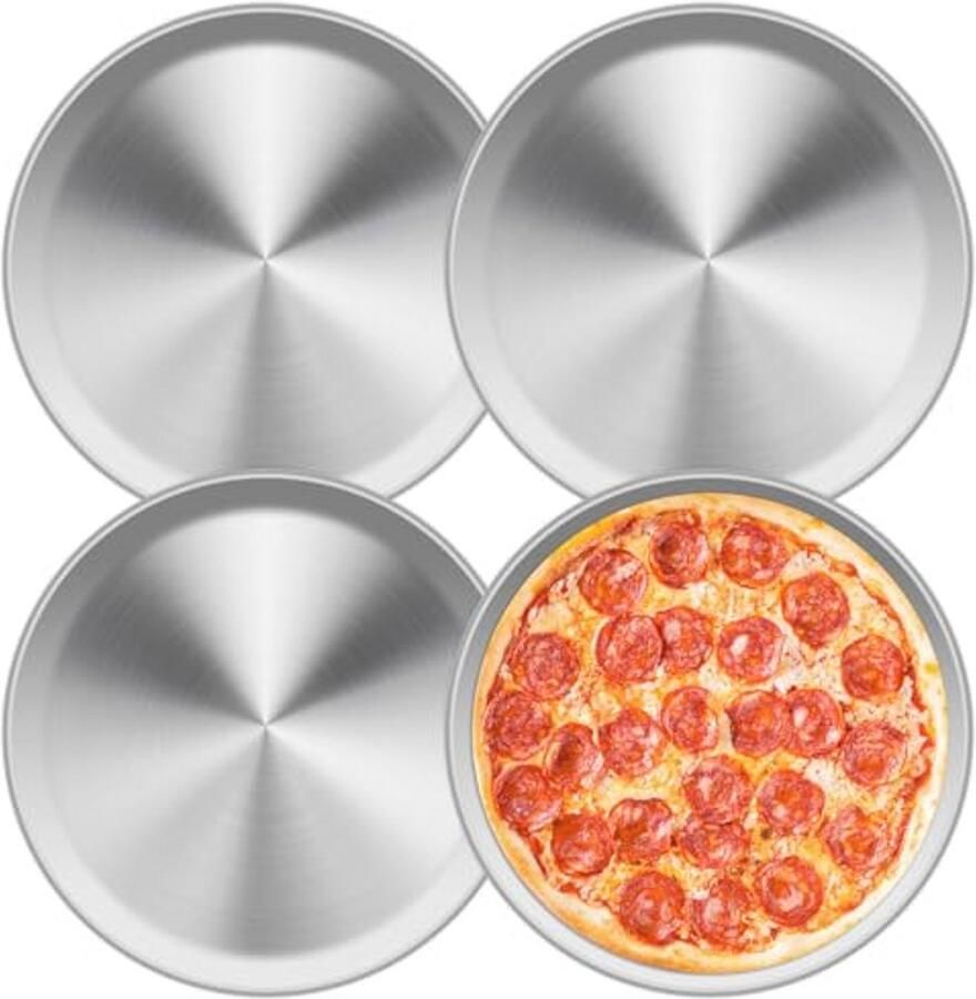 Set van 4 roestvrijstalen pizza vormen 26 cm extra dikke bakvorm en grillplaat vaatwasmachinebestendig