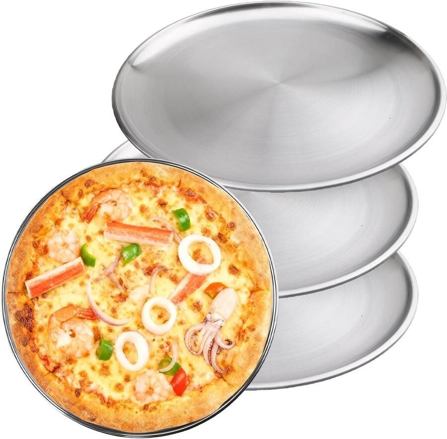 Set van 4 roestvrijstalen pizzaborden van 30 cm: ronde pizza platen hoogwaardig design ideaal voor oven en horeca perfect voor thuisgebruik en feesten