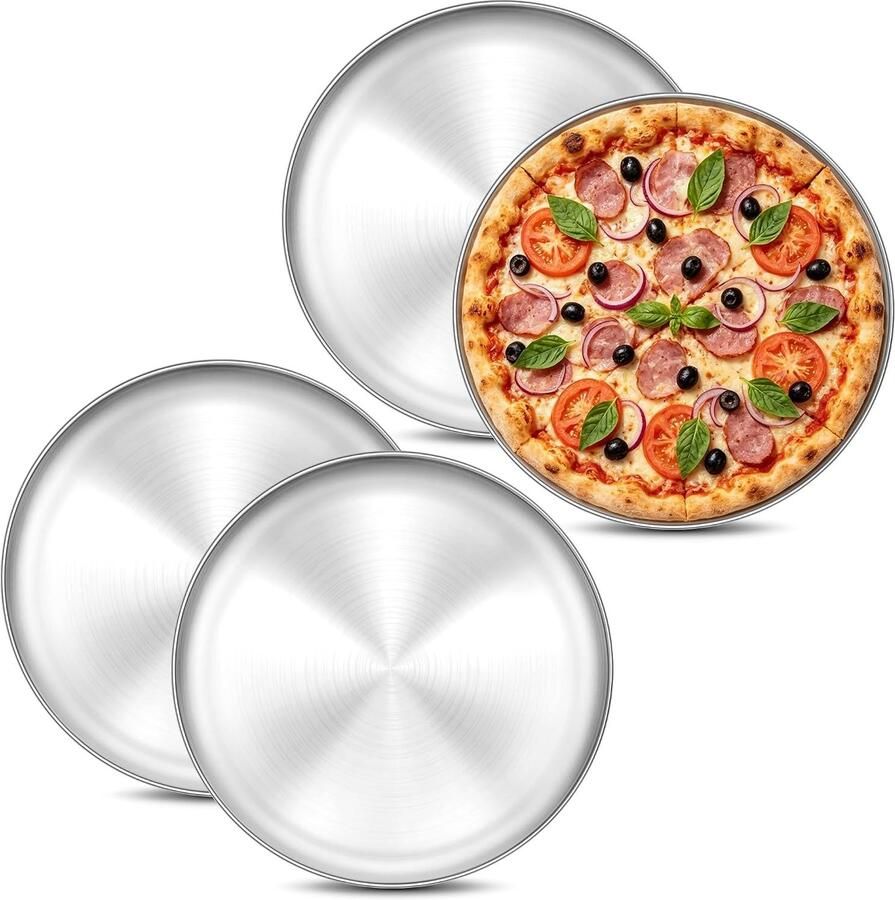 Set van 4 Roestvrijstalen Pizzaplaten van 26 cm voor Perfecte Pizza's Bakken en Grillen