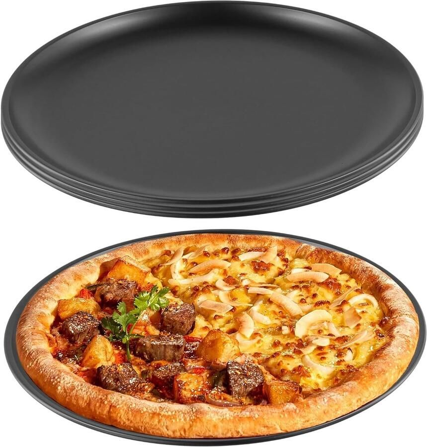 Set van 4 Ronde 10 Inch Pizza Pannen van RVS Antiaanbak Bakplaten voor Oven Perfect voor Bakken en Serveren van Pizza's