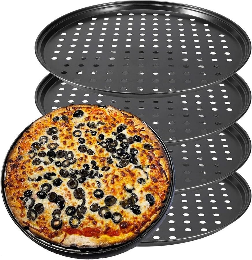 Set van 4 ronde 12 inch pizzatrays met gaatjes ideaal voor het bakken van pizza's deeg en meer 32 cm x 1 5 cm
