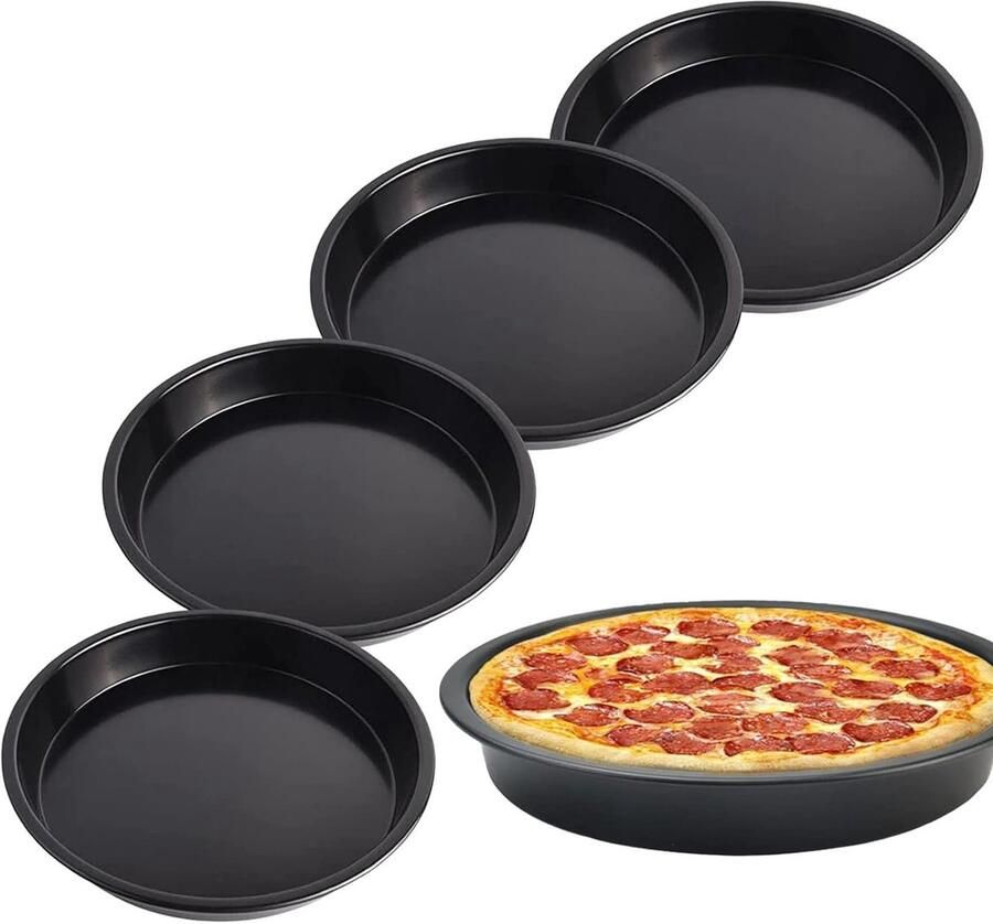 Set van 4 ronde bakplaten van 18 cm voor pizza en quiche met antiaanbaklaag en duurzaam ontwerp voor perfect bakken