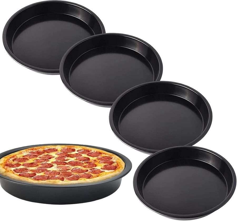 Set van 4 ronde bakplaten van 18 cm voor pizza quiche en taarten met anti-aanbaklaag en carbon staal