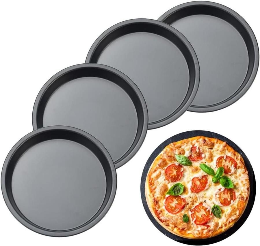 Set van 4 ronde bakvormen van 15 cm ideaal voor taart pizza en quiche met anti-aanbaklaag en duurzaam materiaal
