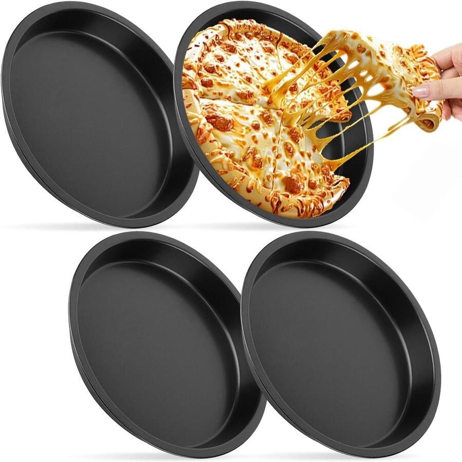 Set van 4 ronde pizza bakplaten van 20 cm anti-aanbak koolstofstaal ideaal voor zelfgemaakte pizza's taarten en ovenschotels in de keuken