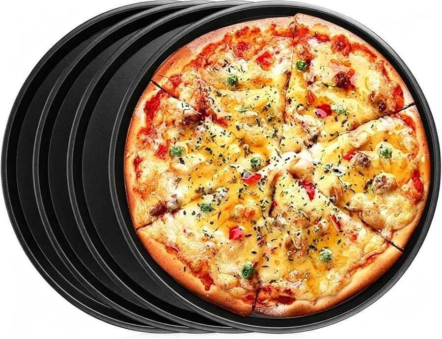Set van 4 ronde pizza-bakplaten van 29 cm antiaanbaklaag ideaal voor bakken en serveren van pizza's vaatwasmachinebestendig en eenvoudig te reinigen