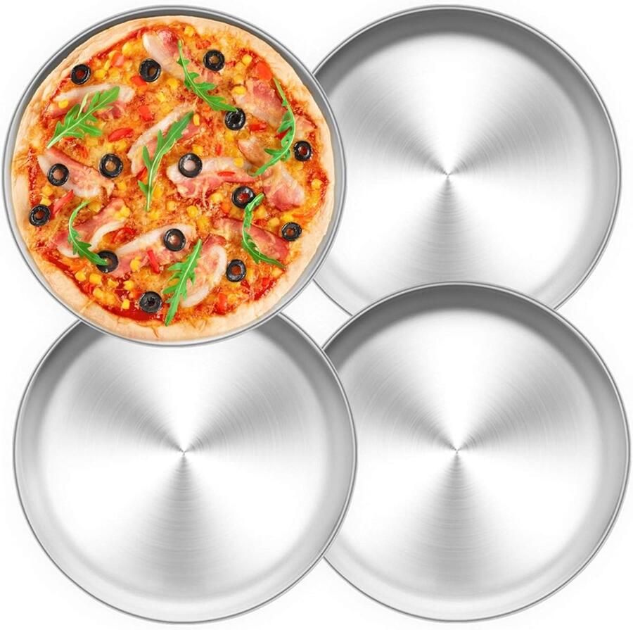Set van 4 Ronde Pizza Bakvormen van RVS 26 cm Gezond Duurzaam en Vaatwasserbestendig voor Perfecte Pizza's