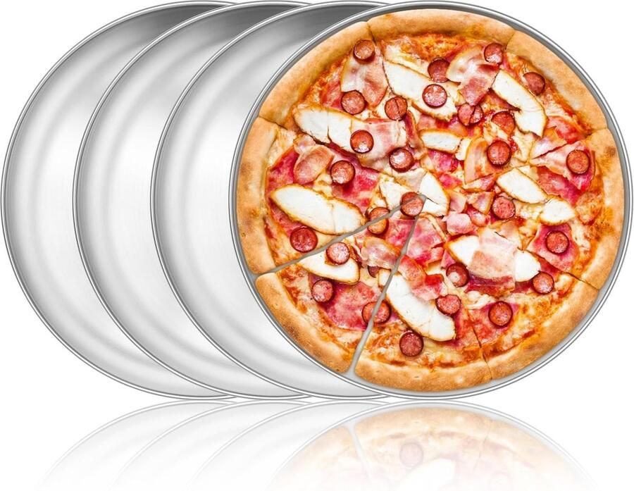 Set van 4 Ronde Pizza Bakvormen van RVS 30 cm Gezond Duurzaam en Vaatwasserbestendig voor Perfecte Pizza's