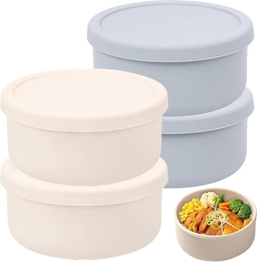 Set van 4 ronde pizza ballen dozen met deksel ideaal als pizzadoos fermenteerbox en deegbox 14 5 x 6 5 cm opvouwbare silicone kookbox voor pizzadeeg anti-aanbakmateriaal