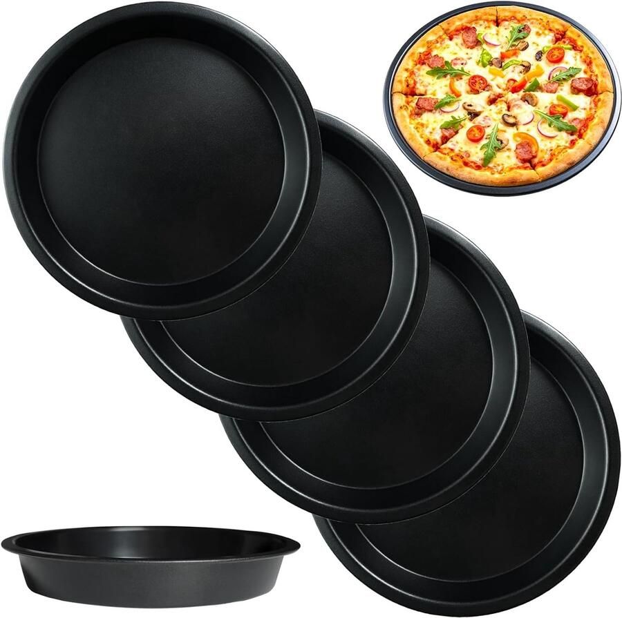 Set van 4 ronde pizza borden van 15 cm Carbon staal met anti-aanbaklaag voor pizza taart en quiche