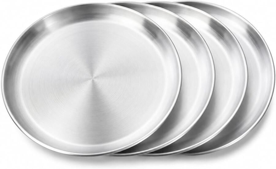 Set van 4 ronde pizza borden van roestvrij staal 30 cm diameter ideaal voor ovengebruik eenvoudig schoon te maken en vaatwasserbestendig