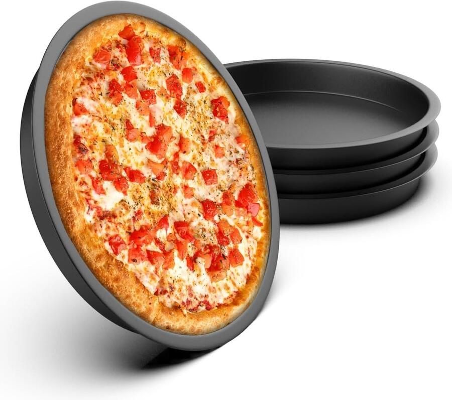 Set van 4 Ronde Pizza Mallen van RVS met Diameter van 20 cm Niet Gecoat en Makkelijk Schoon te Maken Perfect voor Thuis Bakken
