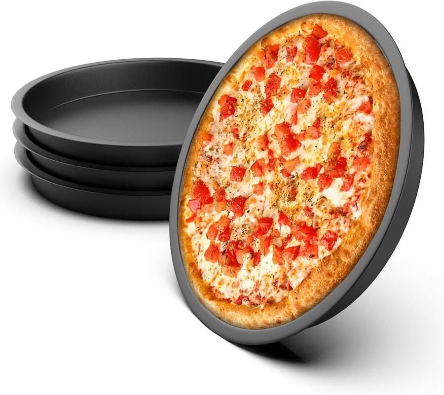Set van 4 Ronde Pizza Mallen van RVS met Diameter van 20 cm Niet Gecoat Ideaal voor Bakken Veilig en Makkelijk Schoon te Maken