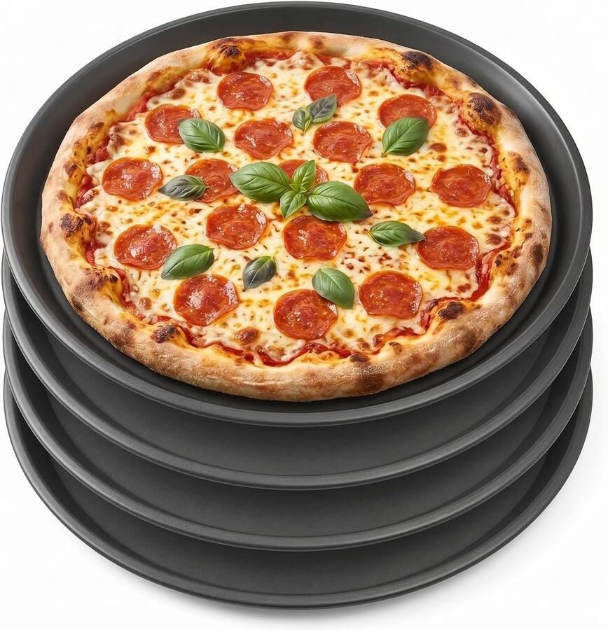 Set van 4 Ronde Pizza Schalen 29cm Anti-aanbak Duurzaam Geschikt voor Oven en Vaatwasser Makkelijk te Reinigen