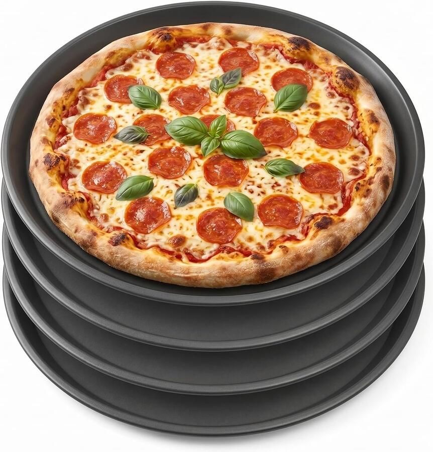 Set van 4 Ronde Pizza Schalen 29cm Antiaanbak Duurzaam en Geschikt voor de Oven Makkelijk Schoon te Maken en Vaatwasserbestendig