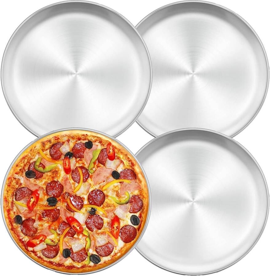 Set van 4 Ronde Pizza Schalen van 30 cm Roestvrijstalen Mallen voor Oven Bakken en Serveren Duurzaam en Vaatwasserbestendig