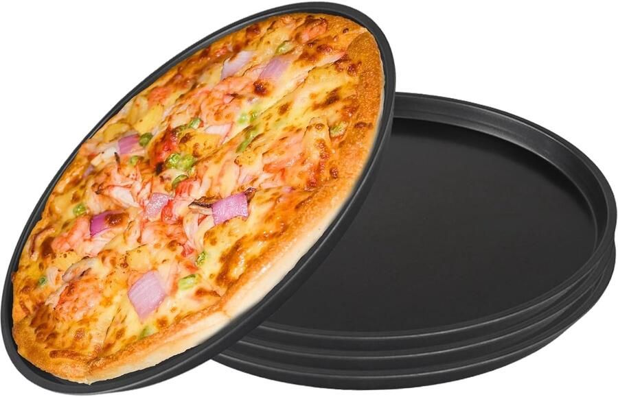 Set van 4 ronde pizza tafels van 29 cm met anti-aanbaklaag geschikt voor oven duurzaam en eenvoudig schoon te maken