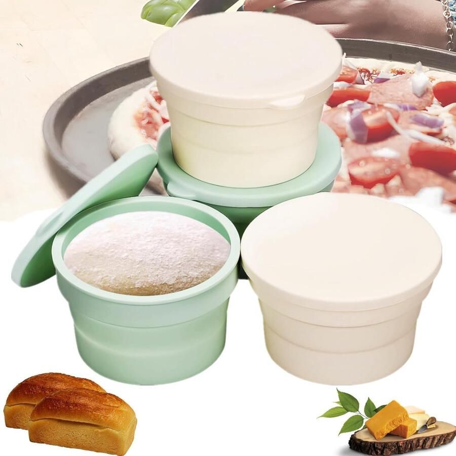 Set van 4 ronde pizzaballenboxen met deksel voor deegfermentatie