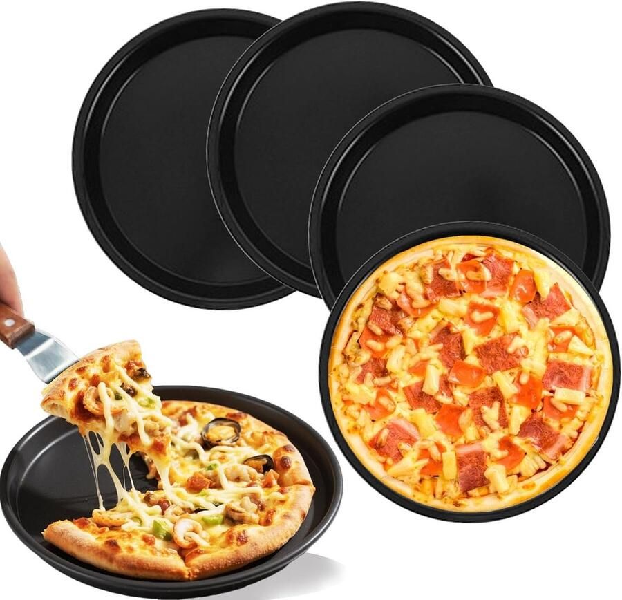 Set van 4 ronde pizzaborden met anti-aanbaklaag ideaal voor quiche taart en gelijkmatige warmteverdeling 2 cm x 16 2 cm eenvoudig schoon te maken