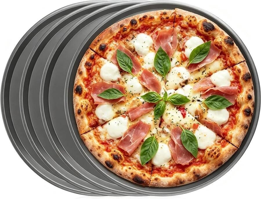 Set van 4 ronde pizzaplaten diameter 29 cm hittebestendig voor oven en pizzaoven ideaal voor perfect gebakken pizza's