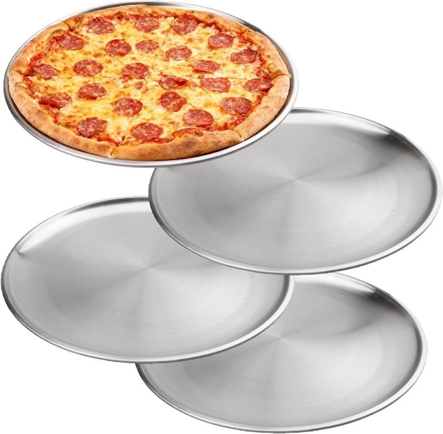 Set van 4 ronde pizzavormen van roestvrij staal Gezonde en duurzame pizzapannen ideaal voor oven bakken en eenvoudig schoon te maken