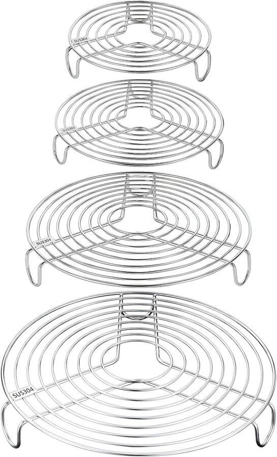 Set van 4 Ronde Roestvrij Stalen Taartroosters (16 cm 20 cm 22 cm 26 cm) Multifunctioneel Afkoelrooster voor Bakken en Grillen