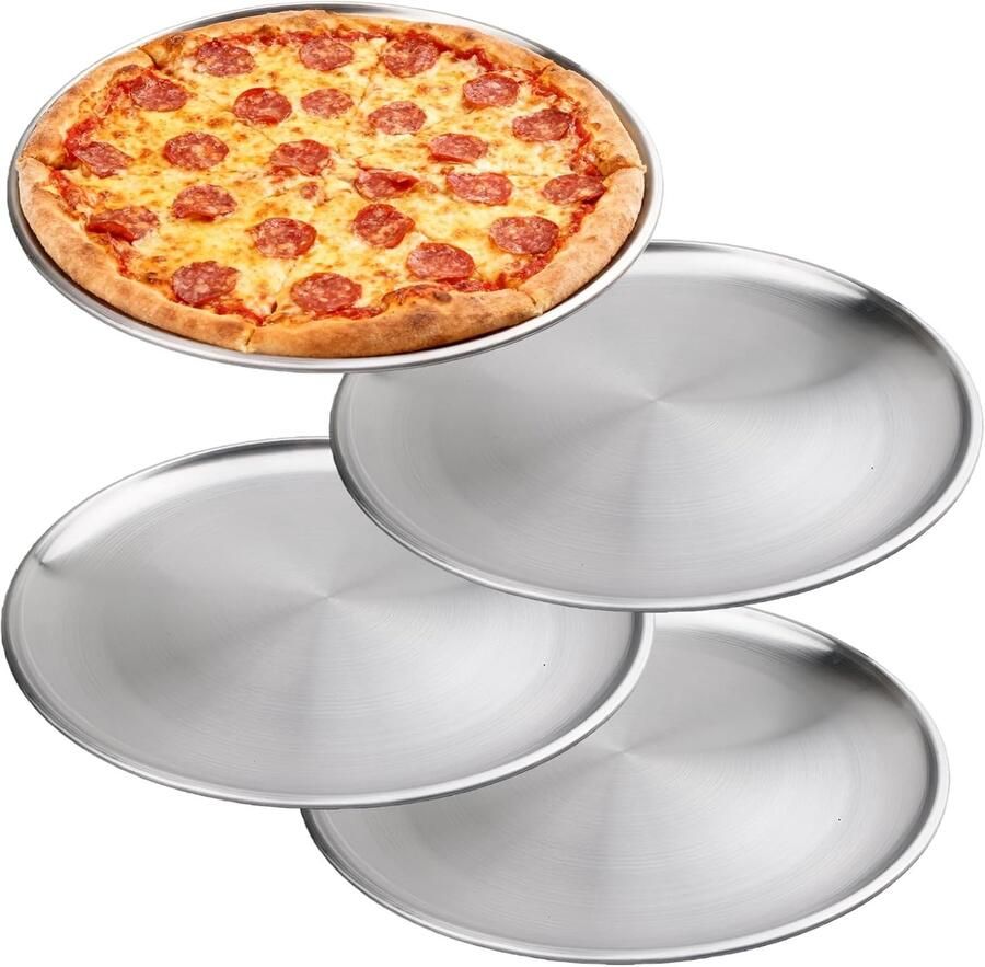 Set van 4 Ronde RVS Pizzavormen van 26 cm Gezonde en Duurzame Pizzapannen voor Oven Makkelijk te Reinigen en Vaatwasserbestendig