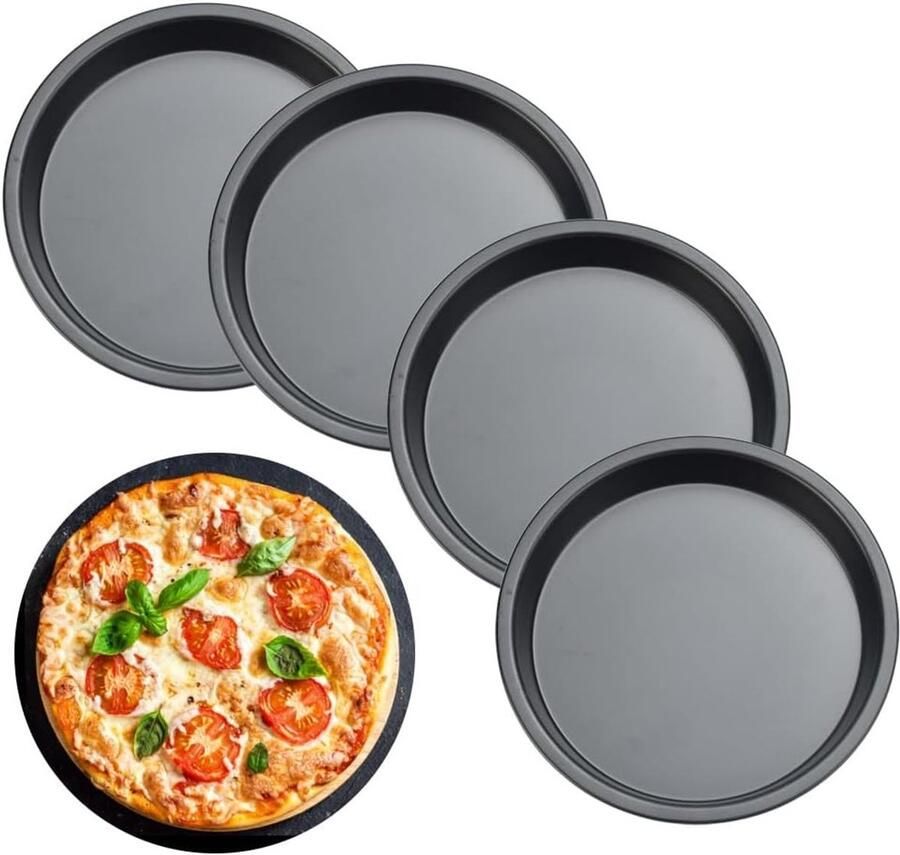 Set van 4 ronde taart- en pizzavormen van 15 cm Carbon staal anti-aanbaklaag ideaal voor cheesecake quiche en andere gebakken lekkernijen