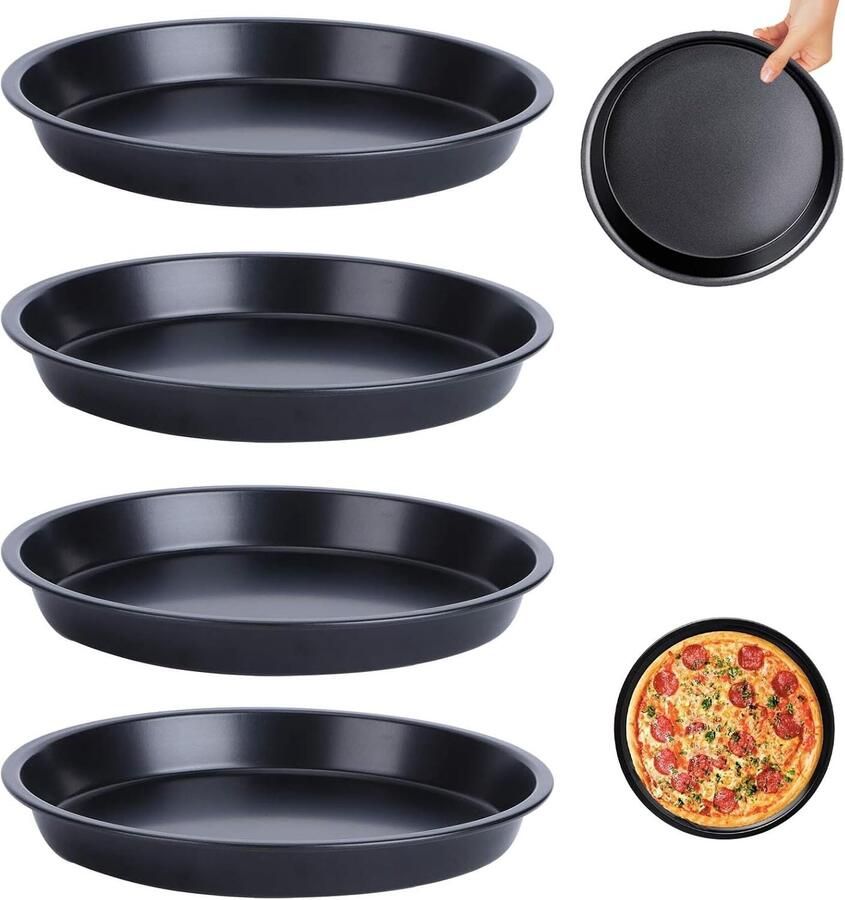 Set van 4 ronde taartvormen van 20 cm – Carbon Staal met Anti-aanbaklaag – Mini Cakevormen voor Taart Cheesecake en Pizza – Duurzaam en Makkelijk Schoon te Maken