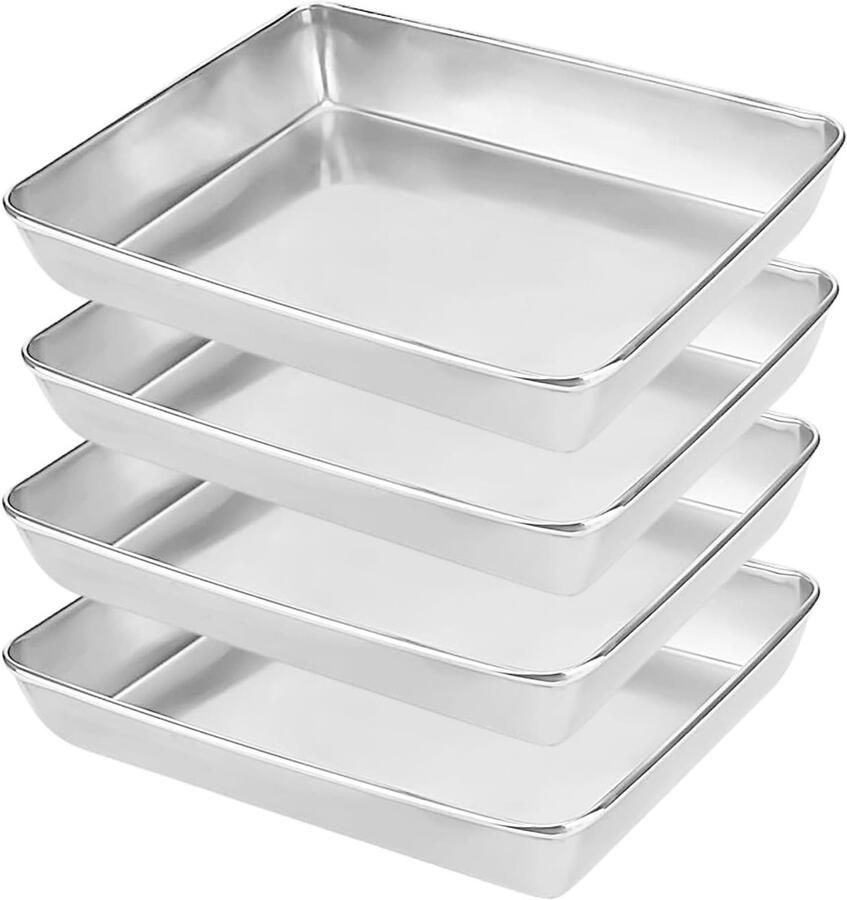 Set van 4 RVS Bakplaten 36.5 x 28 x 5.5 cm Diepe Oven Bakblikken voor Koekjes Roosteren en Koken Ondermaat 31.5 x 23.5 cm